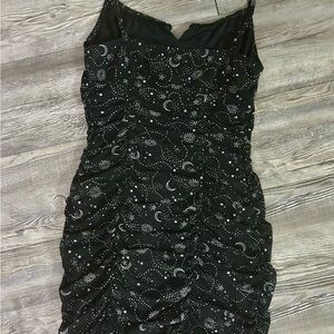 Ultra Flirt Black Celestial Ruched Mini Dress